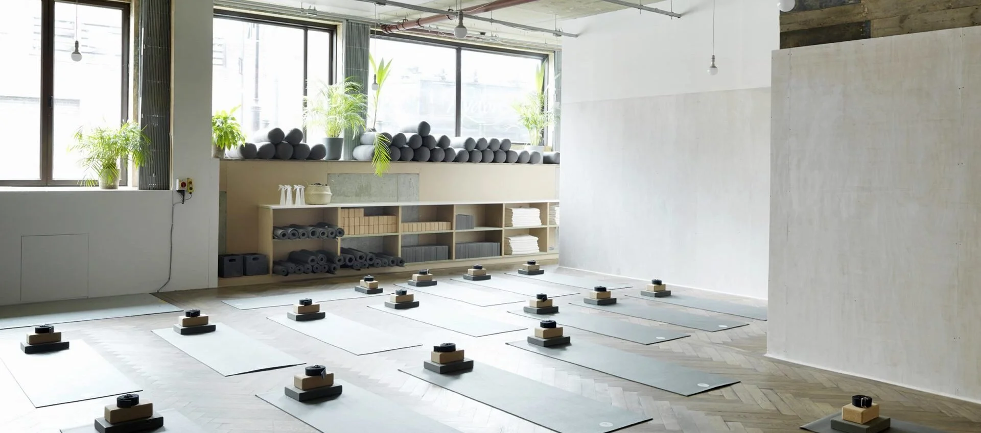 Interior of private home yoga studio, buddhist style